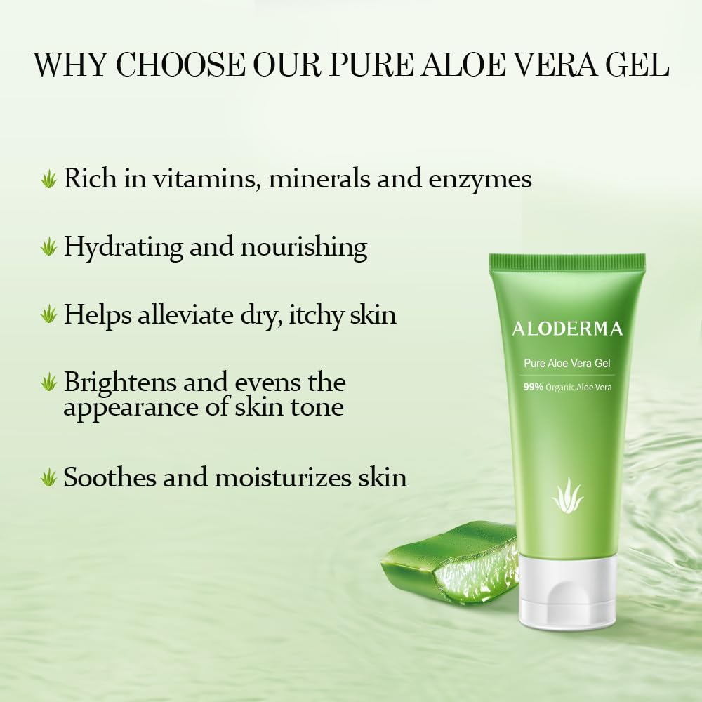 Aloderma Aloe Vera Gel Made within 12 Hours of Harvest with 99% Pure Organic Aloe Vera, Naturally Hydrating for Soothing Skincare, Moisturizing Aloe Gel for Skin, Face, Sensitive Skin - 4oz - 2ct
