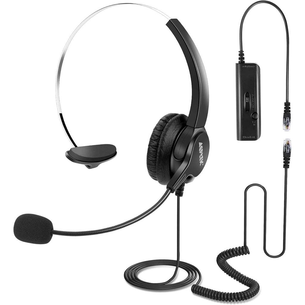 Buy now AGPTEK® Hands-Free Call Center Noise Cancelling Corded Monaural Headset Headphone for Desk Telephone with 4-Pin RJ9 Crystal Head at indiglob india