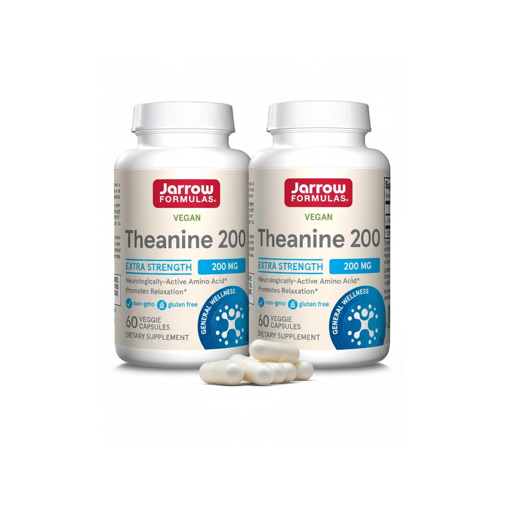 Jarrow Formulas Extra Strength L Theanine 200mg Dietary Supplement that Promotes Relaxation, Supplement for Relaxation Support, 60 Veggie Capsules, 60 Day Supply (Pack of 2)