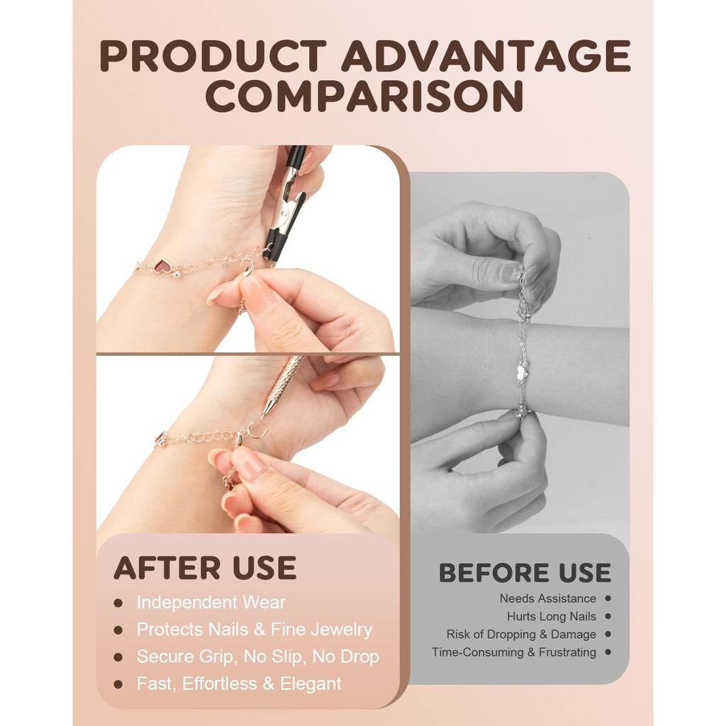 2 Pcs Bracelet Helper Tool, Portable Bracelet Helper with Rubber Tip Clip and 1mm Round Hook for Necklaces, Watches and Independent Jewelry Wear