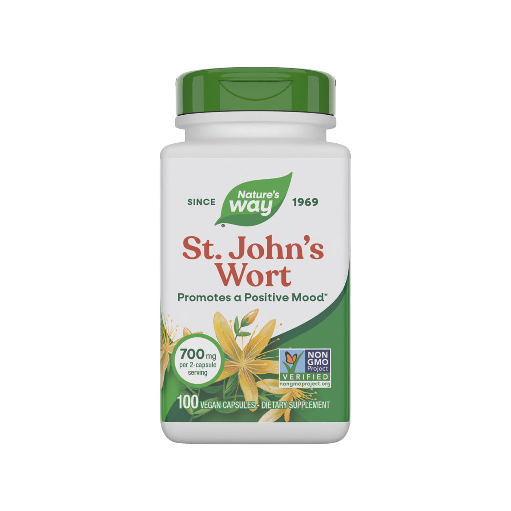 Nature's Way St. John’s Wort Capsules, 700 mg per Serving, 180 ct | Herbal Supplement Promotes a Positive Outlook*, 700 mg per 2-Capsule Serving, Non-GMO Project Verified, Vegan Capsules
