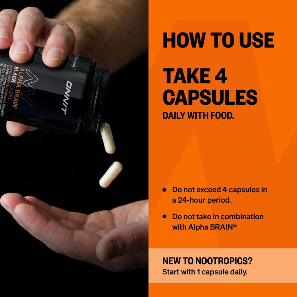 ONNIT Alpha Brain Black Label Nootropic, Citicoline & Lions Mane, 80 Count | IGEN Non-GMO Tested; Citicoline, Lions Mane, Lutemax Lutein, L-Theanine & Mucuna Pruriens; concentration, memory support