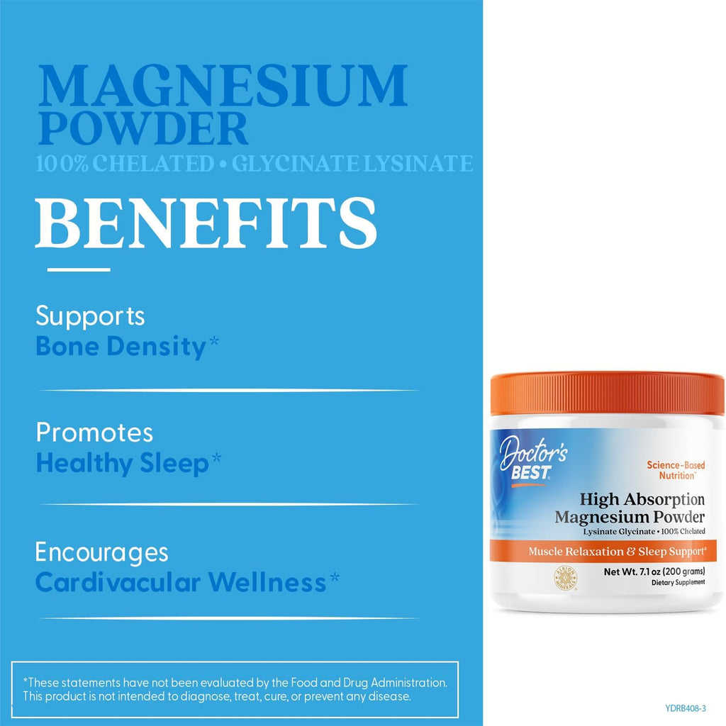Buy now Doctor's Best High Absorption Magnesium Powder,White, 100% Chelated TRACCS, Not Buffered, Headaches, Sleep, Energy. Non-GMO, Vegan, Gluten Free, 200G, 7.1 Ounce (Pack of 1) at indiglob india