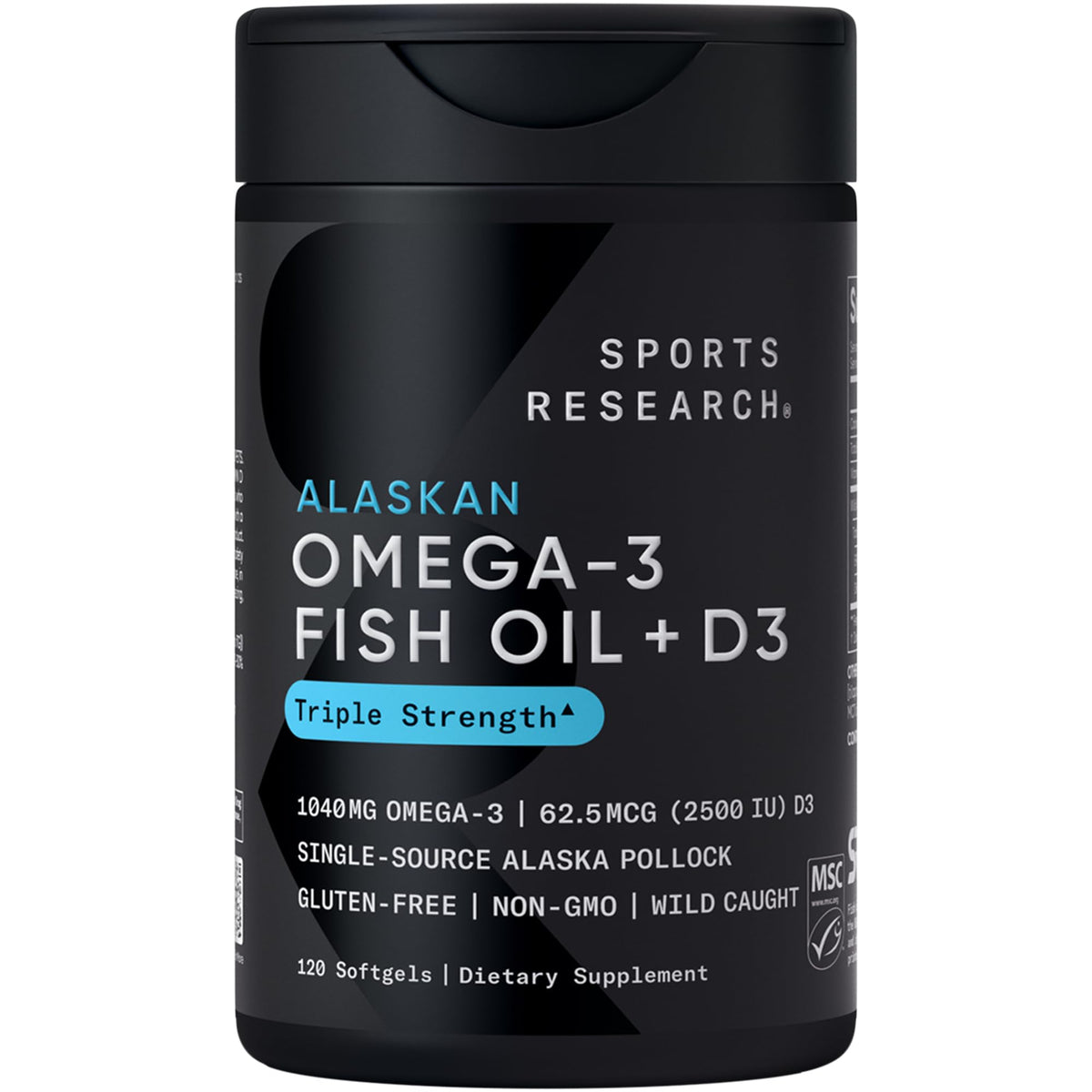 Sports Research® Omega-3 Fish Oil 1250mg + D3 2500iu, 120 Count