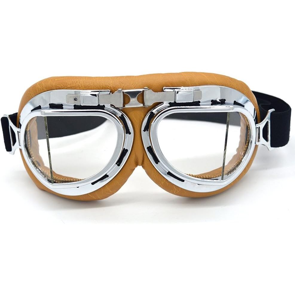 Buy now evomosa Motorcycle Goggles Vintage Pilot Style Cruiser Scooter Goggle Outdoor Sand Goggles Bike Racer Cruiser Touring Eyewear for Half Helmet Silver Clear at indiglob india
