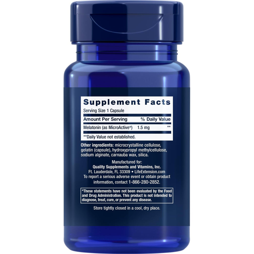 Life Extension Melatonin IR/XR, 1.5 mg, immediate- and Extended-Release Formula for Optimal Sleep Support, Healthy circadian Rhythms, Cellular Defense, Gluten-Free, Non-GMO, 60 Capsules (Pack of 2)