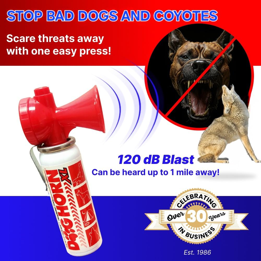 Dog Horn XL – The Original Air Horn for Dogs! Stop Attacks! Scare Coyotes Bear & Wild Animals! Effective Training Tool & Outdoor Safety Alarm for Hiking, Biking, Camping, Boating, & More!