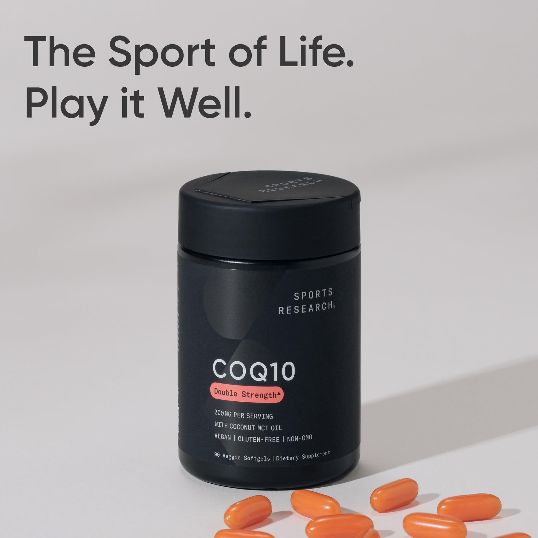 Sports Research® CoQ10 200mg, 90 Count Plantgels™ | Formulated w/Coconut Oil for Better Absorption · Supports Cardiovascular Function* · Vegan Certified, Non-GMO, Gluten-Free