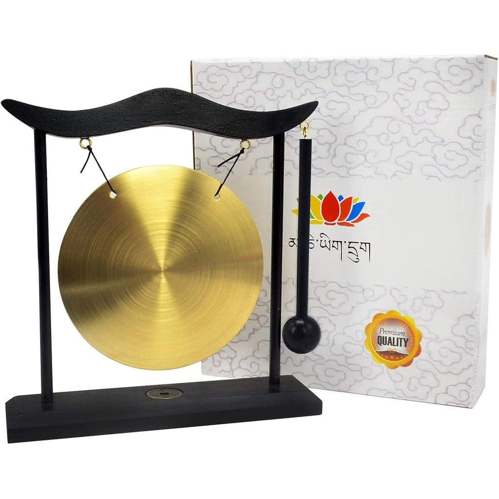 Buy now Feng Shui Brass Gong Desktop Zen Art for Fortune + Free Red String Bracelet H1301 at indiglob india