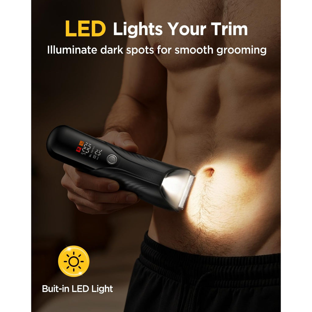 Spacekey Electric Body Hair Trimmer - IPX7 Waterproof Ball Trimmer for Men with LED Light, Wet/Dry Groomer, USB-C Rechargeable, Travel Bag Included - Men's Pubic, Groin and Body Shave