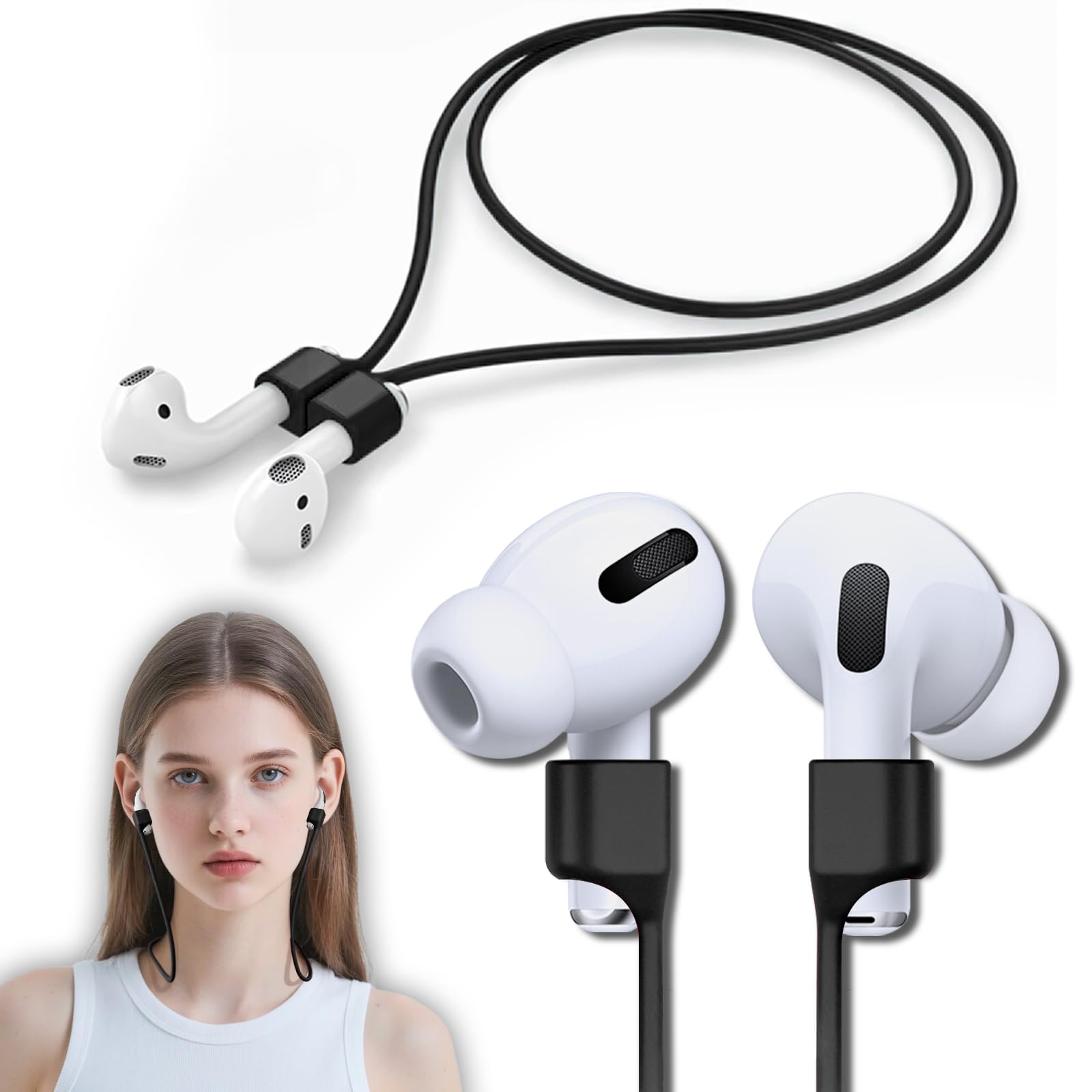 Buy now 5 Pack Ultra Strong Magnetic AirPods Pro Straps, Anti-Lost Neck Cord for AirPods Pro 3 2025,AirPods 4th, AirPods Pro 2nd/1st, AirPod 3rd, AirPod 2nd/1st - 5 Pcs Silicone Sports Lanyard and 2 Ear Hook B1-black at indiglob india