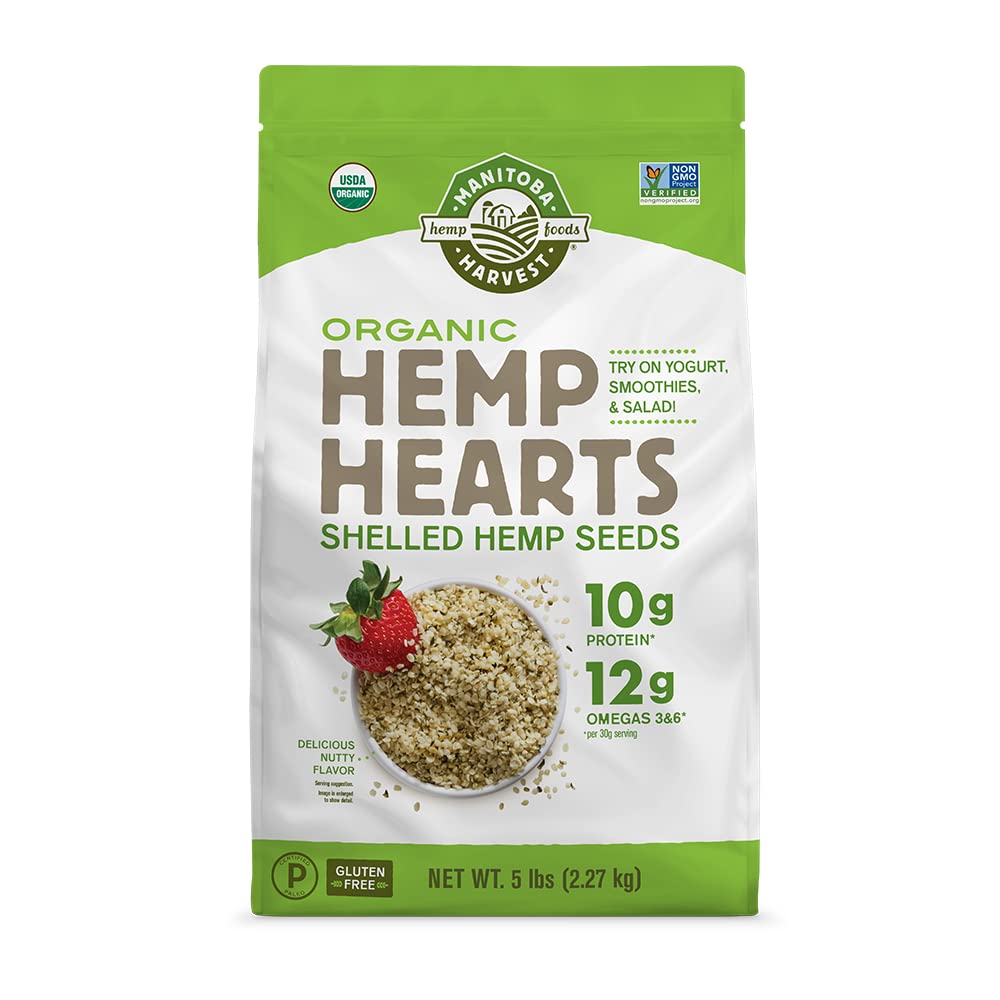 Buy now Manitoba Harvest Organic Hemp Hearts, Shelled Hemp Seeds - 7oz - 10g Plant Protein & 12g Omega 3 & 6 per 30g serving - Easy-to-Digest seeds with 9 Essential Amino Acids - Gluten Free, Vegan, Non-GMO 5 Pound (Pack of 1) at indiglob india