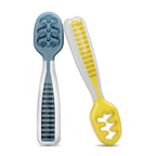 Buy now NumNum Baby Spoons Set, Baby Essentials Pre-Spoon GOOtensils for 6+ Months, First Stage Self-Feeding Spoons for Baby Led Weaning (BLW), Silicone Toddler Utensils, BPA-Free, 2 Pack Gray/Green at indiglob india