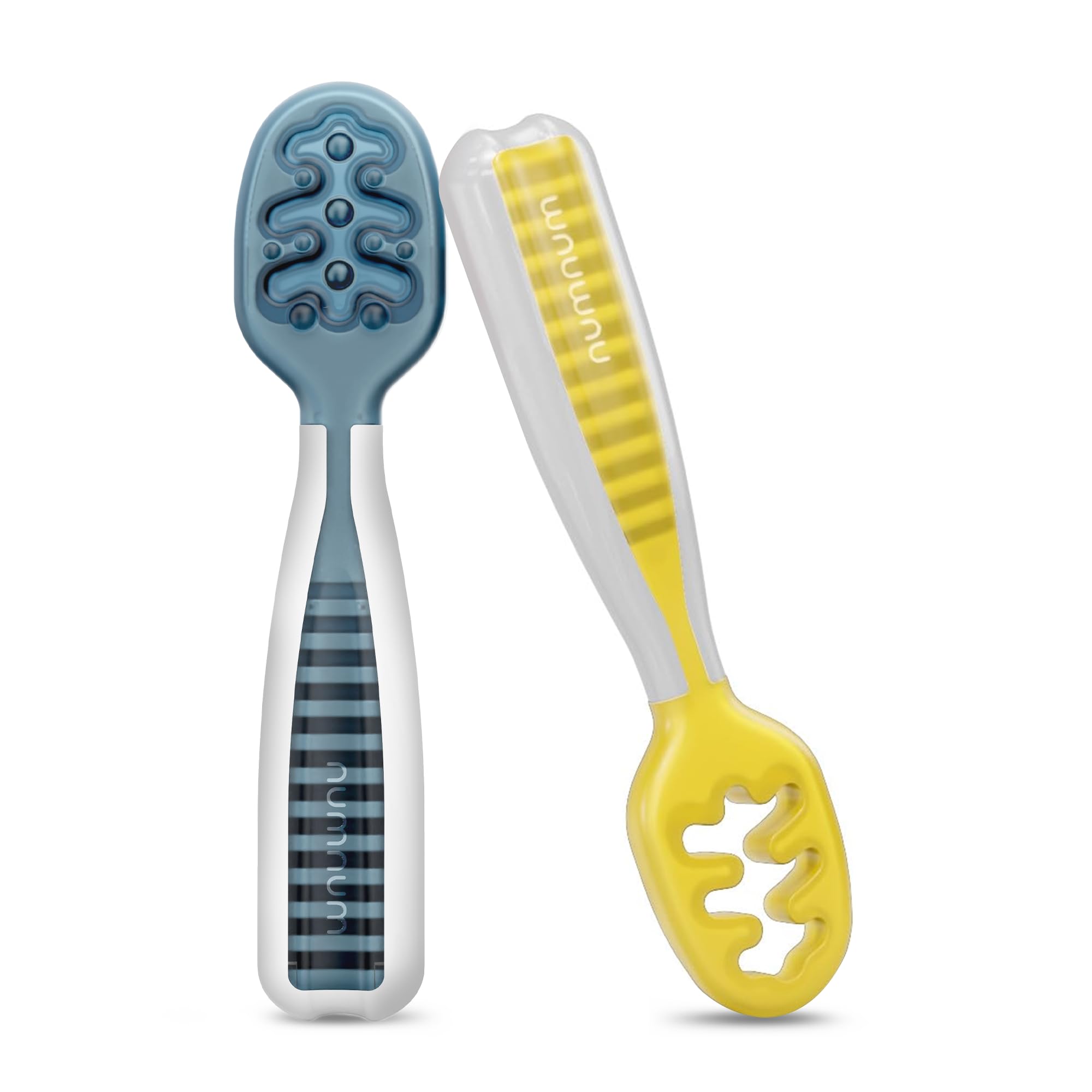 Buy now NumNum Baby Spoons Set, Baby Essentials Pre-Spoon GOOtensils for 6+ Months, First Stage Self-Feeding Spoons for Baby Led Weaning (BLW), Silicone Toddler Utensils, BPA-Free, 2 Pack Gray/Green at indiglob india