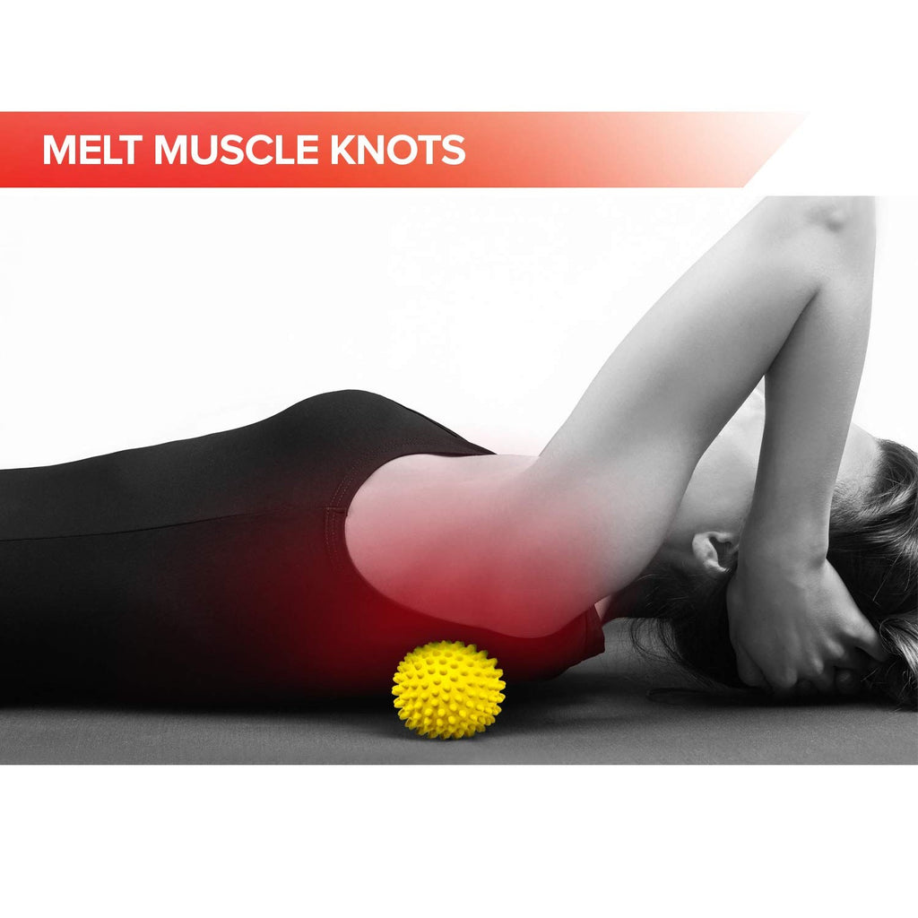Spiky Massage Balls for Feet, Back, Hands, Muscles - Firm, Medium and Soft Spiked Massager Rollers for Plantar Fasciitis, Exercise, Neuro-Balance, Physical Therapy, 3-inch