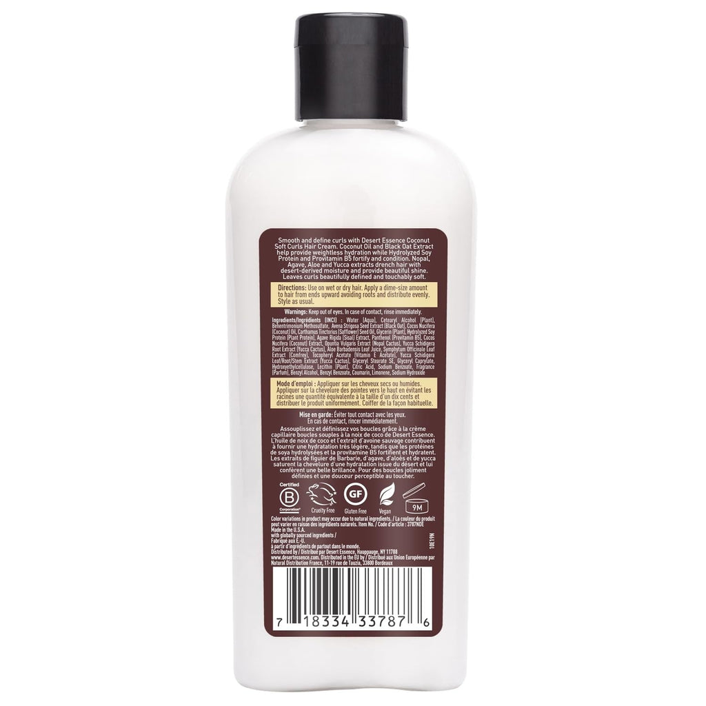 Buy now Desert Essence Coconut Soft Curls Hair Cream - Botanically-Based Curl Cream for Curly Hair - Silicone-Free - Hydrating with Coconut Oil, Black Oat Extract - Vegan, Gluten-Free, Cruelty-Free, 6.4 oz at indiglob india