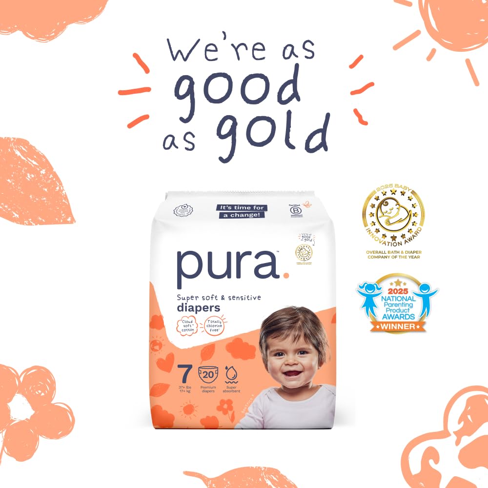 Pura Baby Diapers Size 7 (37+ lbs) 80 Count Sensitive Skin
