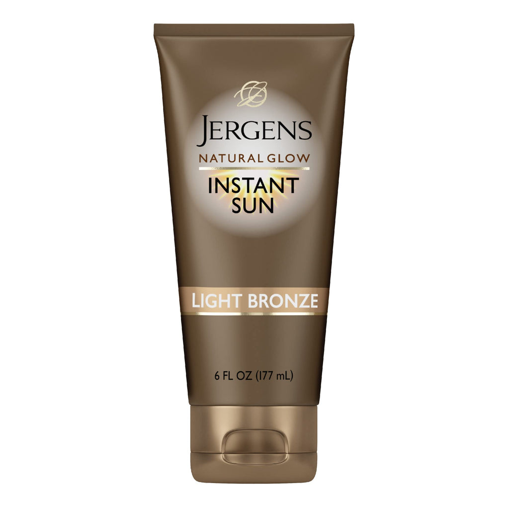 Jergens Natural Glow Instant Tanning Moisturizer, Light Bronze, 6 fl oz | Instant Bronze Color, Natural-Looking Tan, Lightweight Formula, Streak-Free Application, Sunless Glow