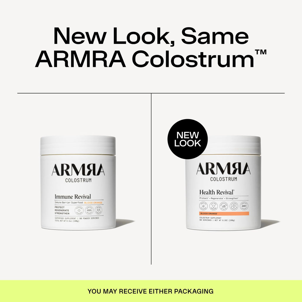 ARMRA Colostrum Powder, Blood Orange, 90 Serving Jar | Gut Health | Debloat | Hair & Skin | Immune Support | Keto | Gluten Free | Grass Fed Bovine Colostrum Supplement