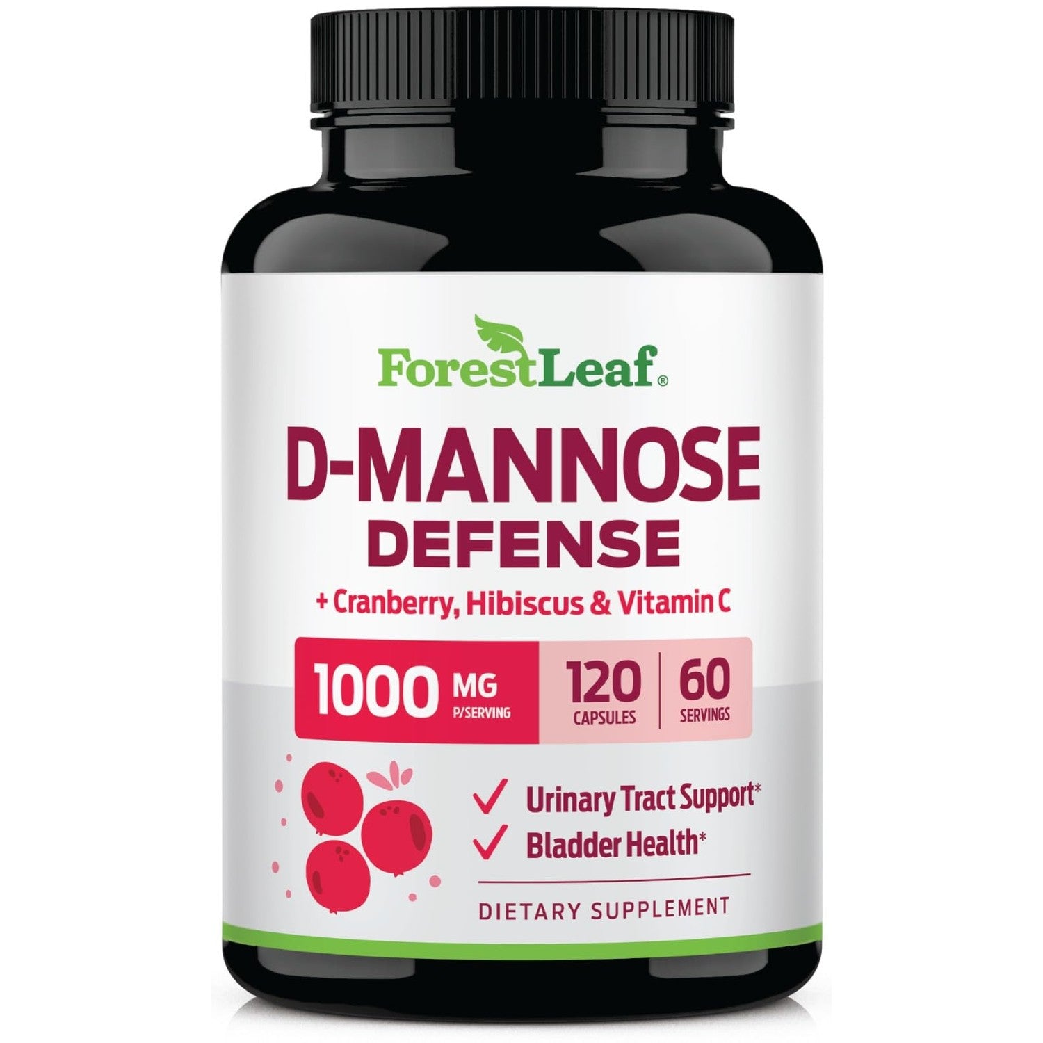 D Mannose 1000mg Capsules - D-Mannose with Cranberry, Hibiscus & VIT C, Urinary Tract Health for Women and Men, Organic DMannose Pills for UTI, Urinary Health & Bladder Support 60 Capsules