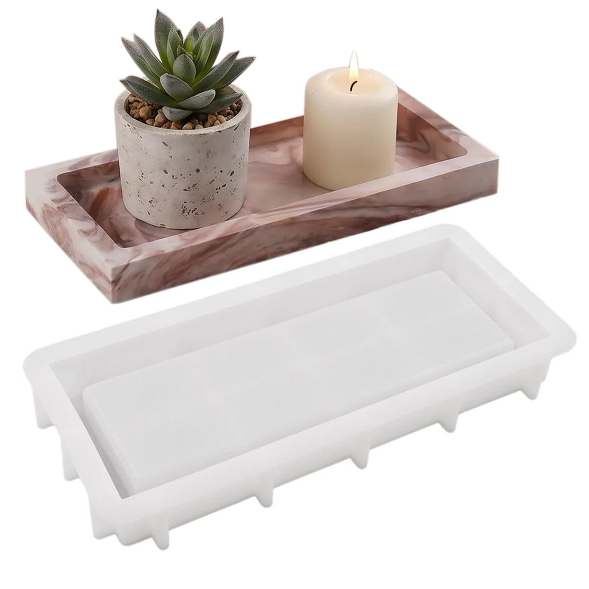 1Pc Rectangular Silicone Resin Tray Mold with Edges, Reusable for Epoxy Casting, Display/Ornament Racks, Candle Holders, Soap Dishes & Home Decor