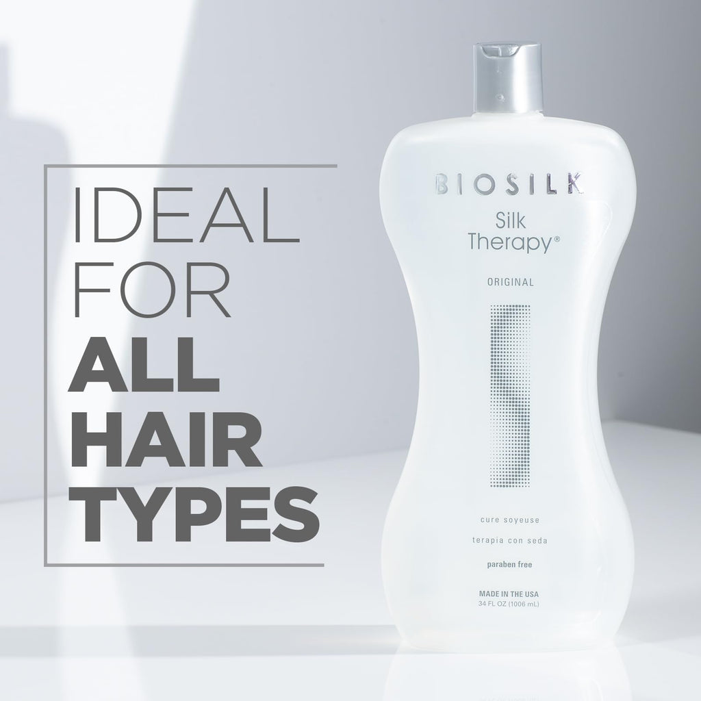 BioSilk Silk Therapy Original, Reconstructing Leave-In Hair Treatment, Adds Shine, Smooths & Prevents Split Ends, Sulfate-Free, Paraben-Free, Cruelty-Free, 34 Oz