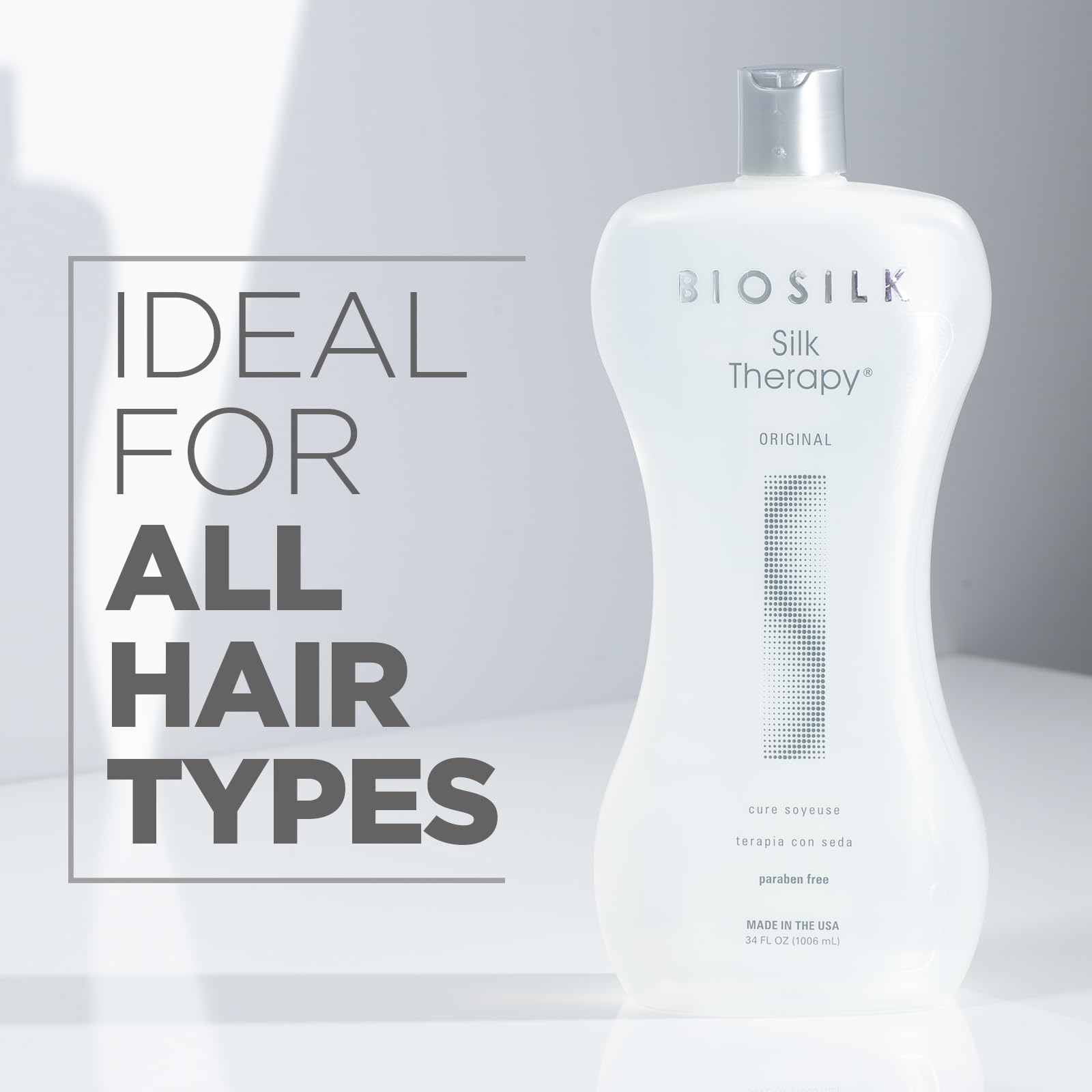 BioSilk Silk Therapy Original, Reconstructing Leave-In Hair Treatment, Adds Shine, Smooths & Prevents Split Ends, Sulfate-Free, Paraben-Free, Cruelty-Free, 34 Oz
