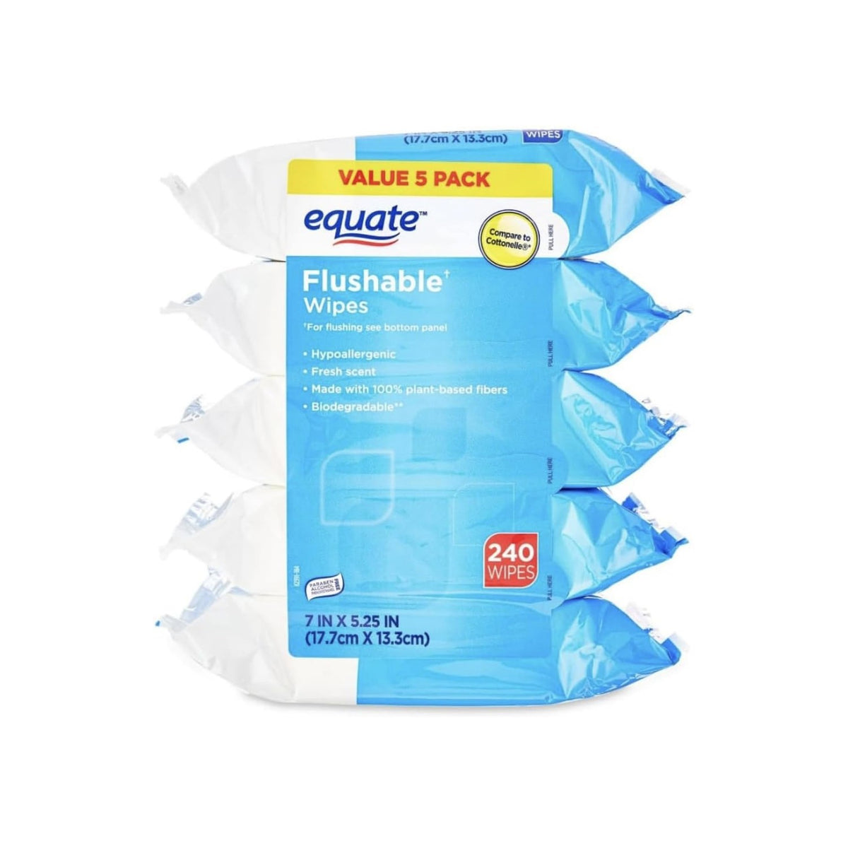 Pacheco Flushable Wipes, Fresh Scent, 5 packs of 48 wipes, 240 wipes total