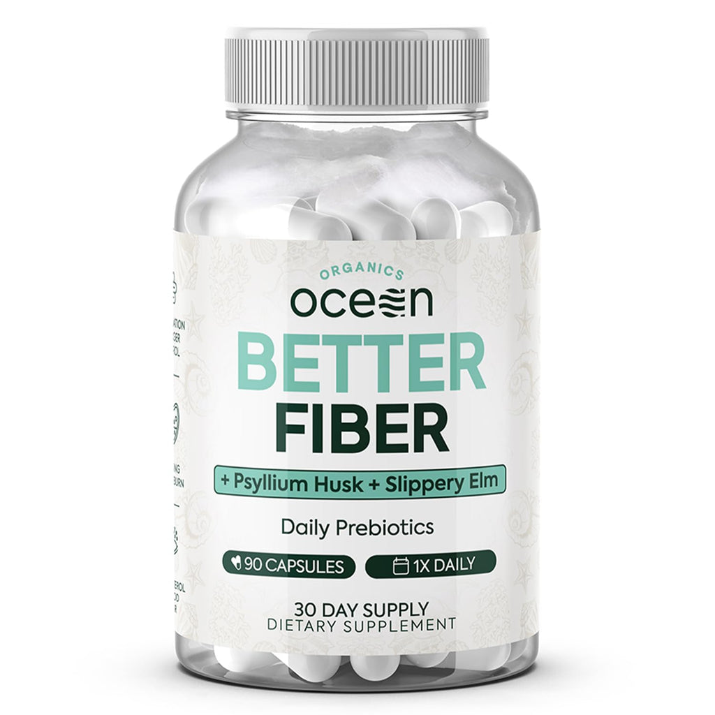 Organics Ocean Better Fiber - Daily Fiber Supplement - Soften Stool for Effortless Bowel Movements - with Psyllium Husk and Slippery Elm - 3 Bottles