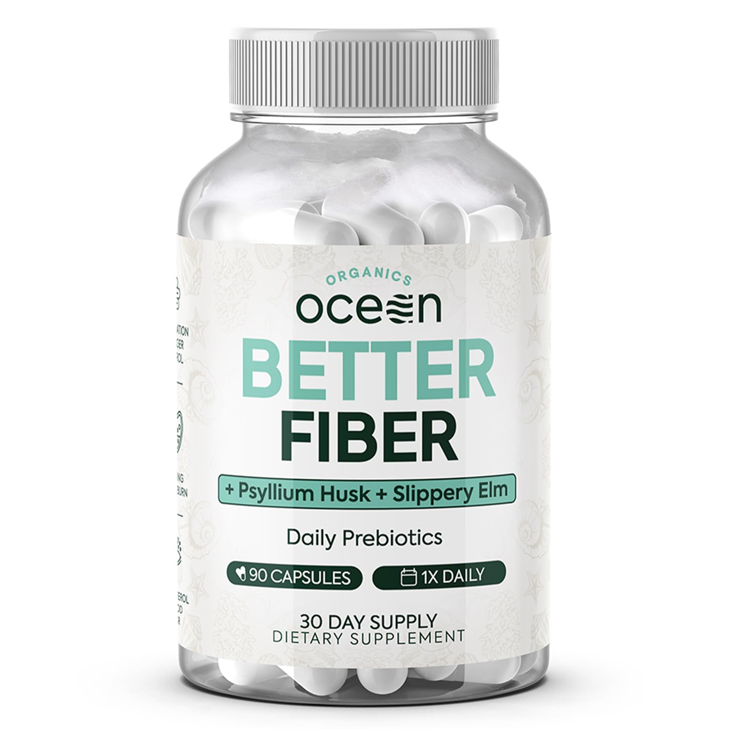 Organics Ocean Better Fiber - Daily Fiber Supplement - Soften Stool for Effortless Bowel Movements - with Psyllium Husk and Slippery Elm - 3 Bottles