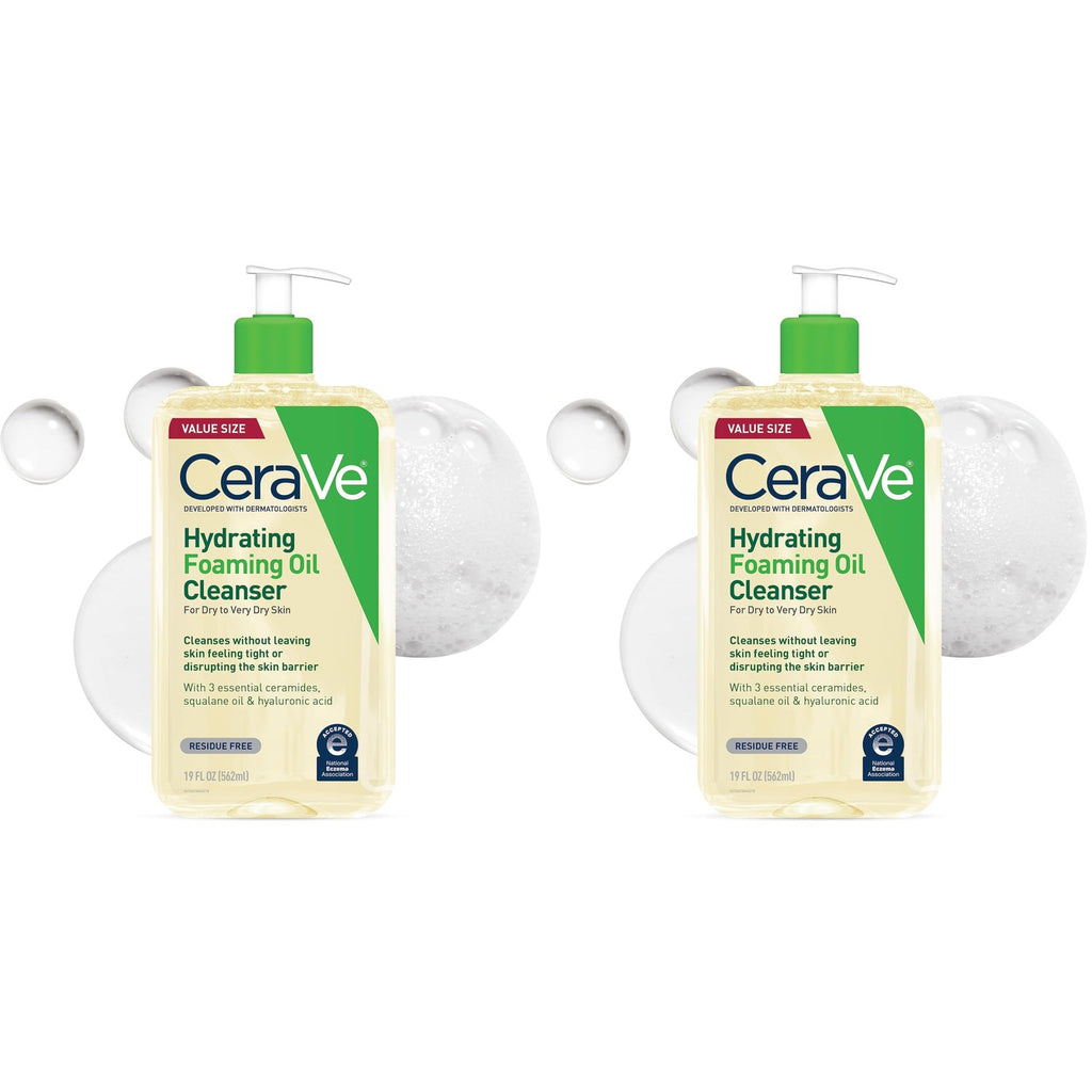 CeraVe Hydrating Foaming Oil Facial Cleanser with Hyaluronic Acid, 19oz | Squalane Face & Body Wash with Double-Cleansing Efficacy Removes Makeup without Residue, For Dry To Very Dry Skin