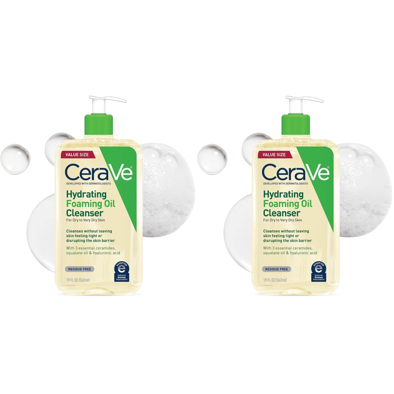 CeraVe Hydrating Foaming Oil Facial Cleanser with Hyaluronic Acid, 19oz | Squalane Face & Body Wash with Double-Cleansing Efficacy Removes Makeup without Residue, For Dry To Very Dry Skin