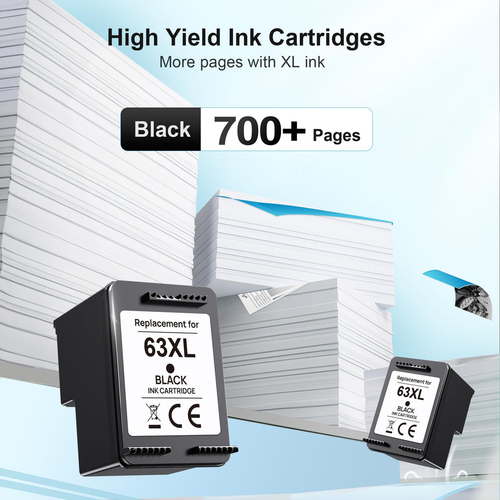 HP 63 Black Ink Cartridge in high-quality packaging, offering 700+ pages. Available at Curat Cart for premium printing needs.