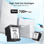 HP 63 Black Ink Cartridge in high-quality packaging, offering 700+ pages. Available at Curat Cart for premium printing needs.
