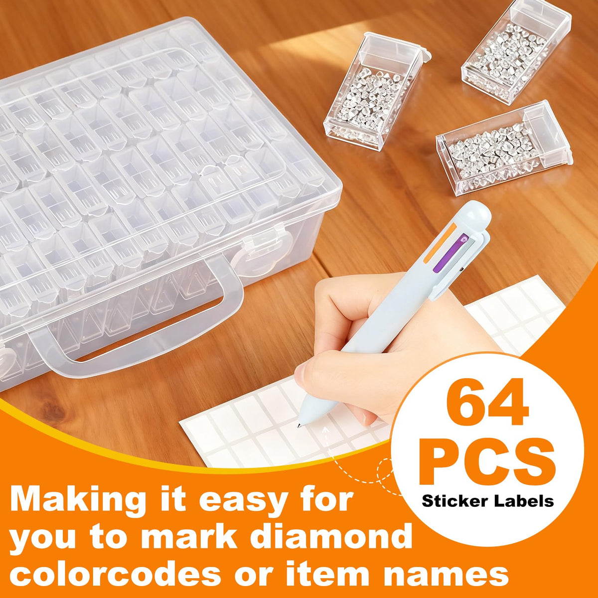 Premium imported Diamond Painting Storage Containers with 64 sticker labels for easy organization. Available at Curat Cart.