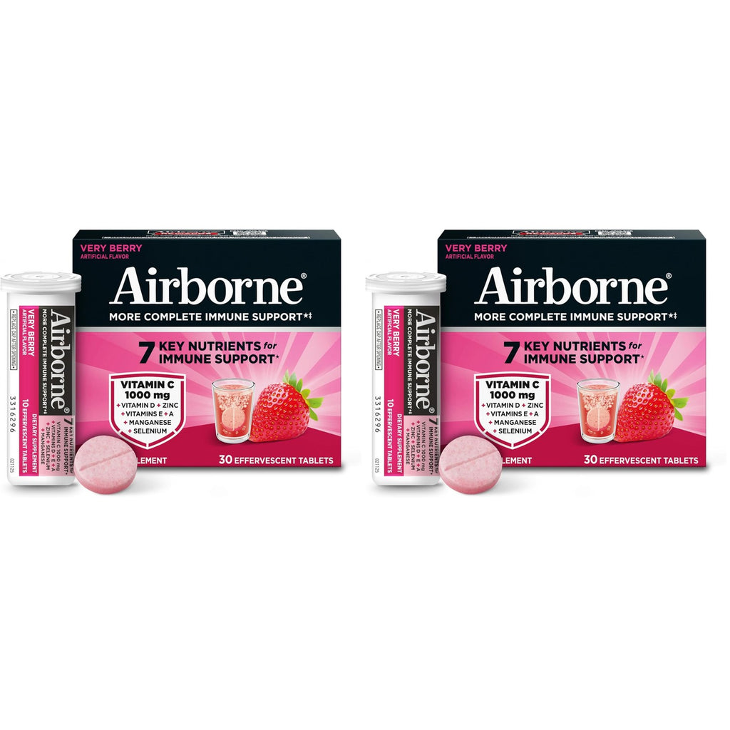 Airborne Immune Support Effervescent Tablets, Zesty Orange Flavor - 30ct with 1000mg Vitamin C + Vitamins A, D, E, Zinc, Selenium, Manganese & Herbal Blend - Sugar‑Free, Gluten‑Free
