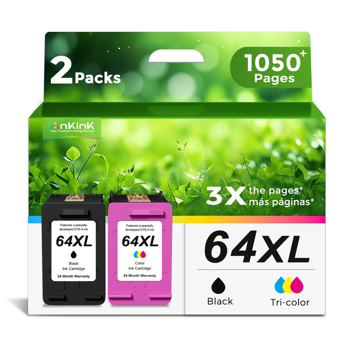 Premium imported HP 64XL ink cartridges in a dual pack, delivering over 1050 pages. Available at Curat Cart.