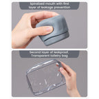 Genuine Mrsdry travel containers feature a spiral design for leakage prevention and a transparent toiletry bag.