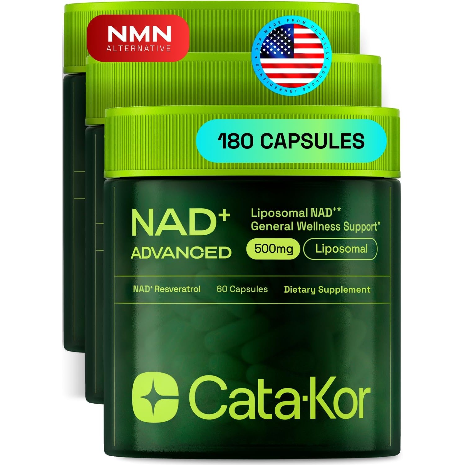 Cata-Kor Liposomal NAD Resveratrol Supplement – NMN Supplement Alternative – Third-Party Tested – Advanced NAD Supplement for Women & Men – 30-Day Supply