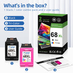 HP 68 High Yield Ink Cartridge in official packaging, includes black and tri-color cartridges. Available at Curat Cart.