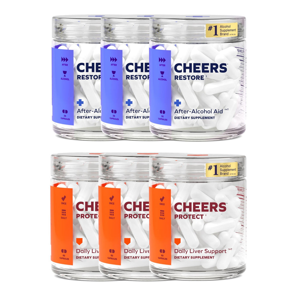 Cheers Liver Combo | Restore (36 Doses) + Protect (90 Doses) | Supplements | Support Your Liver & Feel Better After Drinking, DHM, L-Cysteine, Milk Thistle, Prickly Pear, B-Vitamins