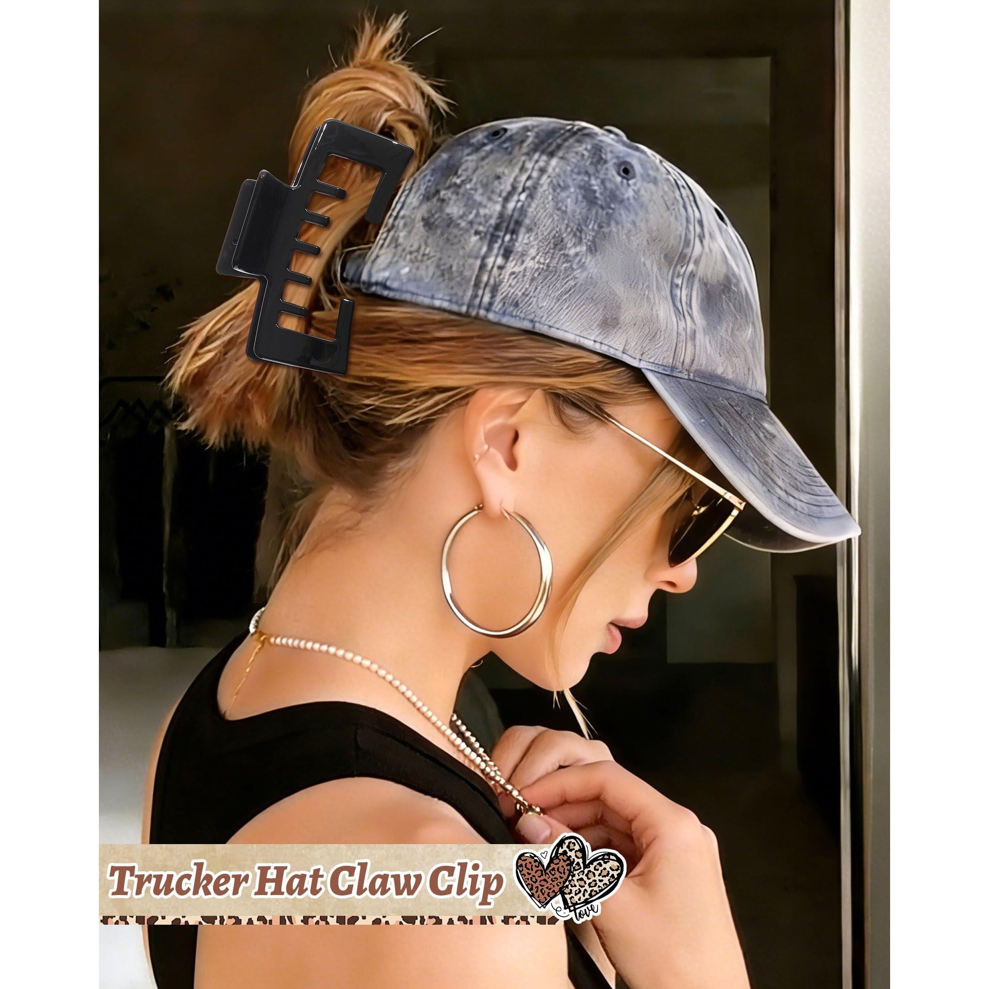 Trucker hat claw clip holds hair securely, ideal for baseball cap wearers. Verified by CuratCart for quality assurance.