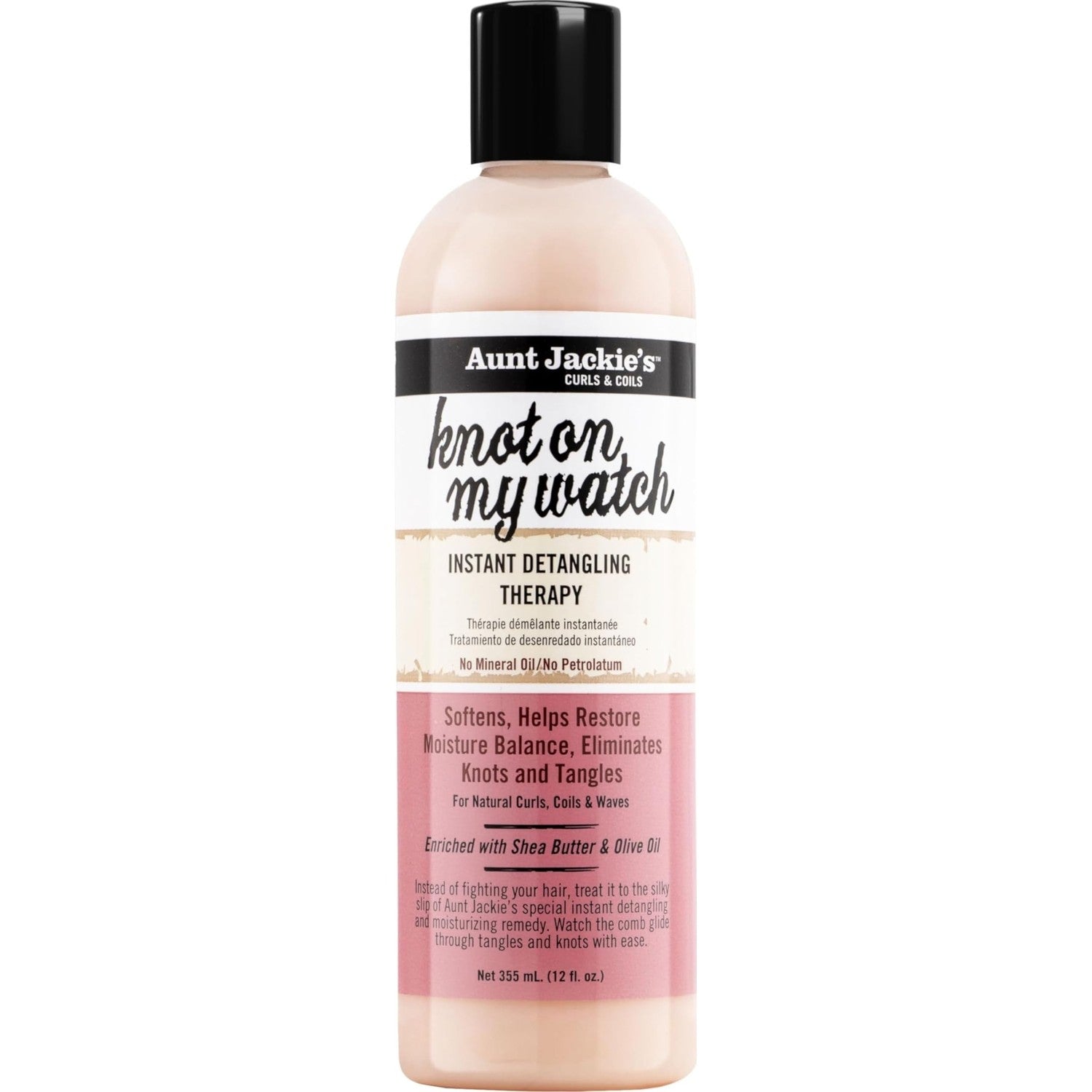 Aunt Jackie's Curls and Coils Knot On My Watch, Large 24oz Family Sized Pump, Instant Hair Detangling Therapy for Natural Curls, Coils and Waves, Pink…