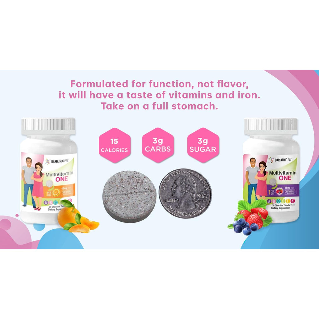 BariatricPal Multivitamin ONE 1 per Day! Bariatric Multivitamin Chewable with 45mg Iron - Mixed Berry (30 Count)