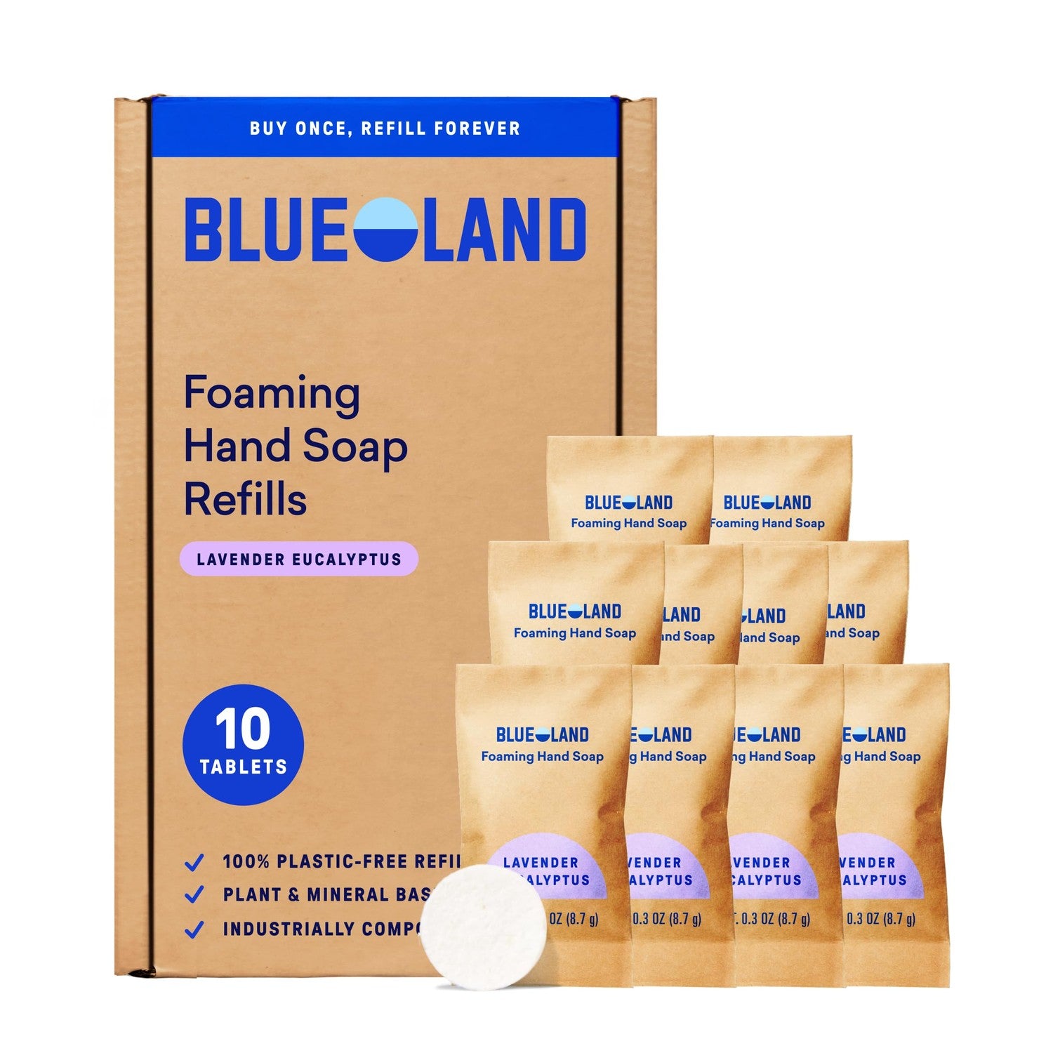 BLUELAND Foaming Hand Soap Refill Tablets, 4-Pack, Variety Scents | 100% Plastic-Free Tablet, Plant & Mineral-Based, Hypoallergenic, EPA Safer Choice, Safe for Sensitive Skin