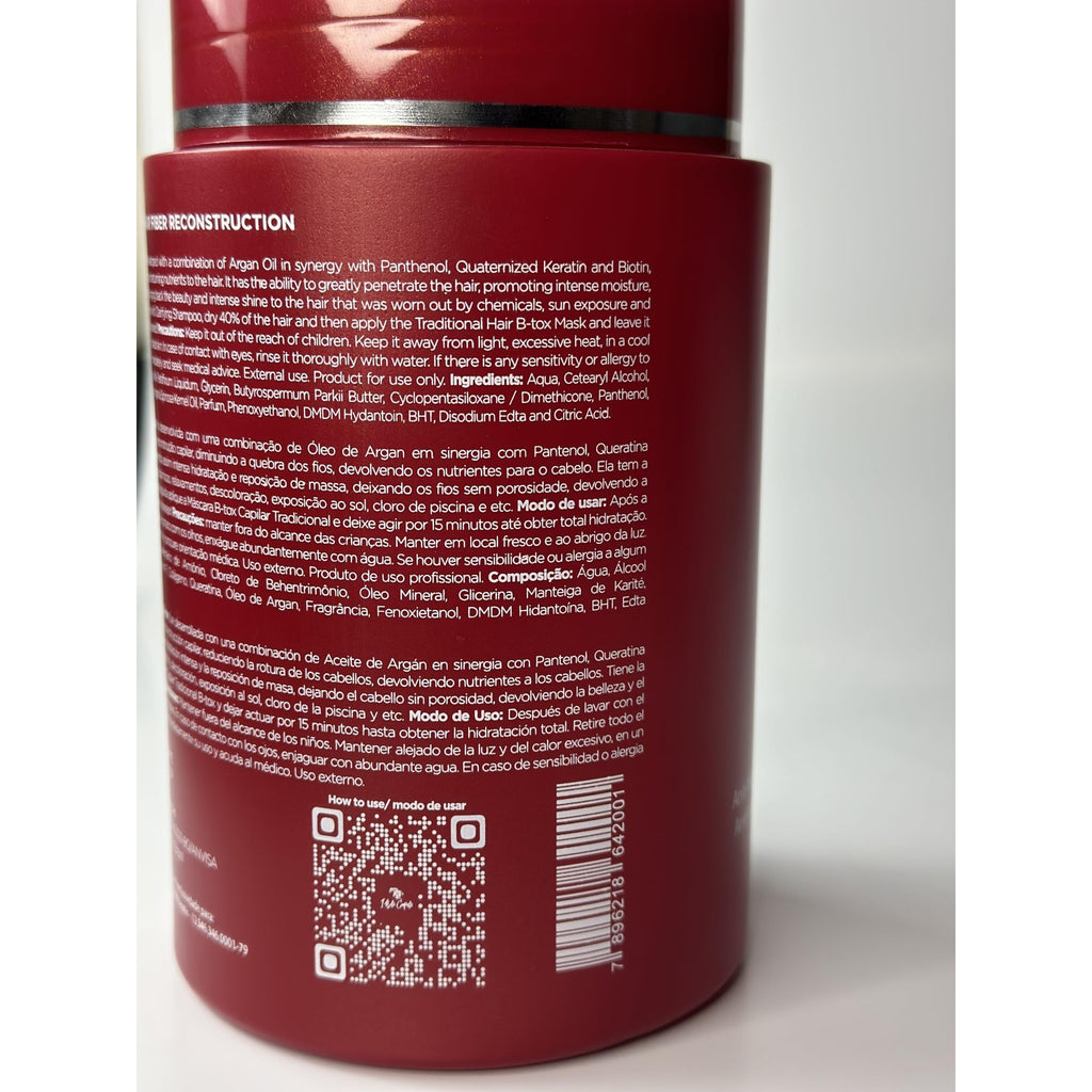 Premium imported hair treatment with Argan oil, designed for deep reconstruction and repair of damaged hair.
