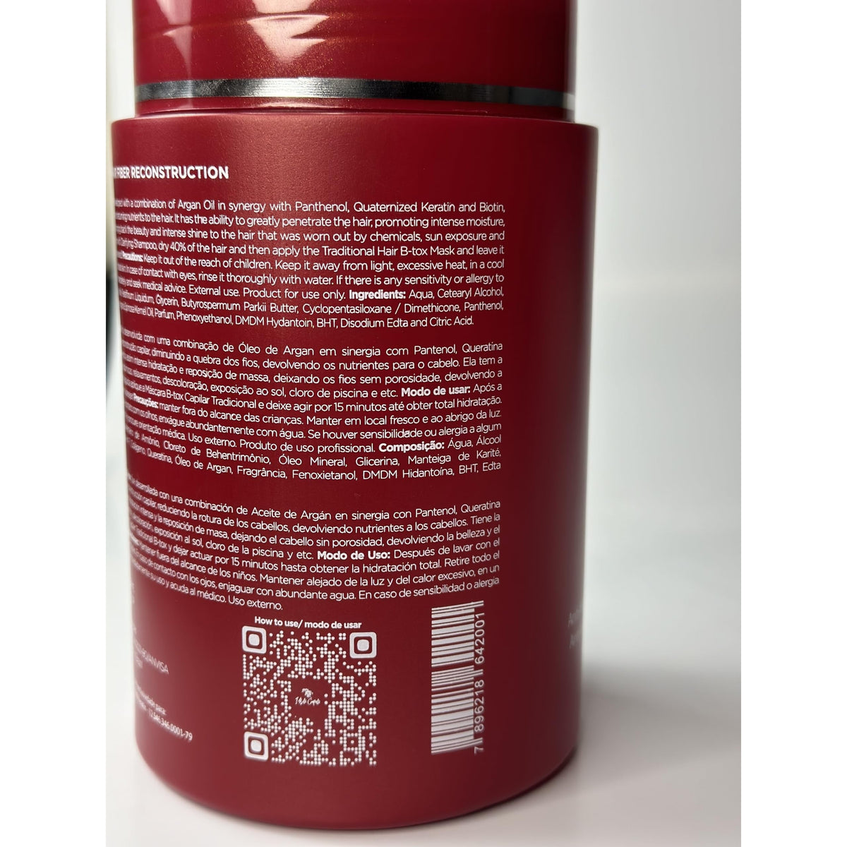 Premium imported hair treatment with Argan oil, designed for deep reconstruction and repair of damaged hair.