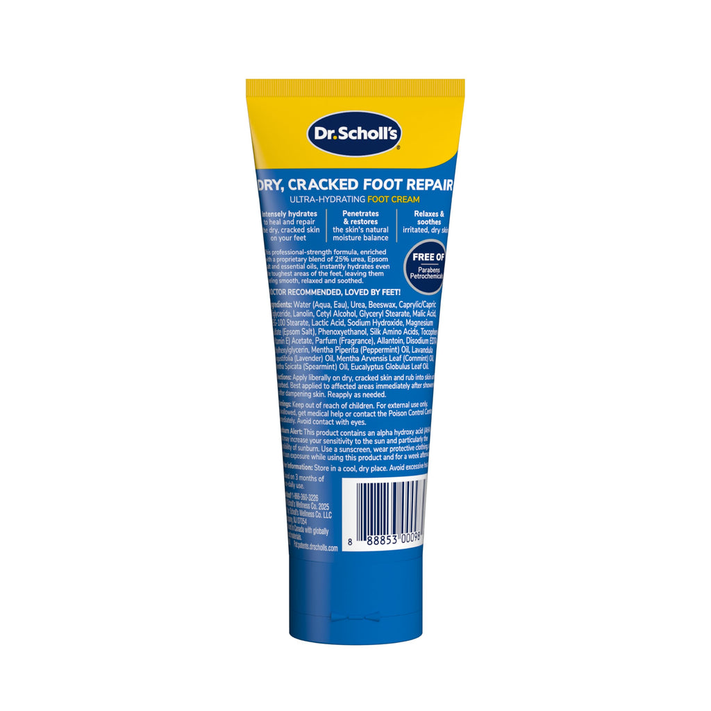Dr. Scholl's Dry, Cracked Foot Repair Ultra-Hydrating Foot Cream Moisturizer, 3.5 oz, Skin Care Foot Lotion with 25% Urea for Dry Cracked Feet, Heals and Moisturizes for Healthy Feet