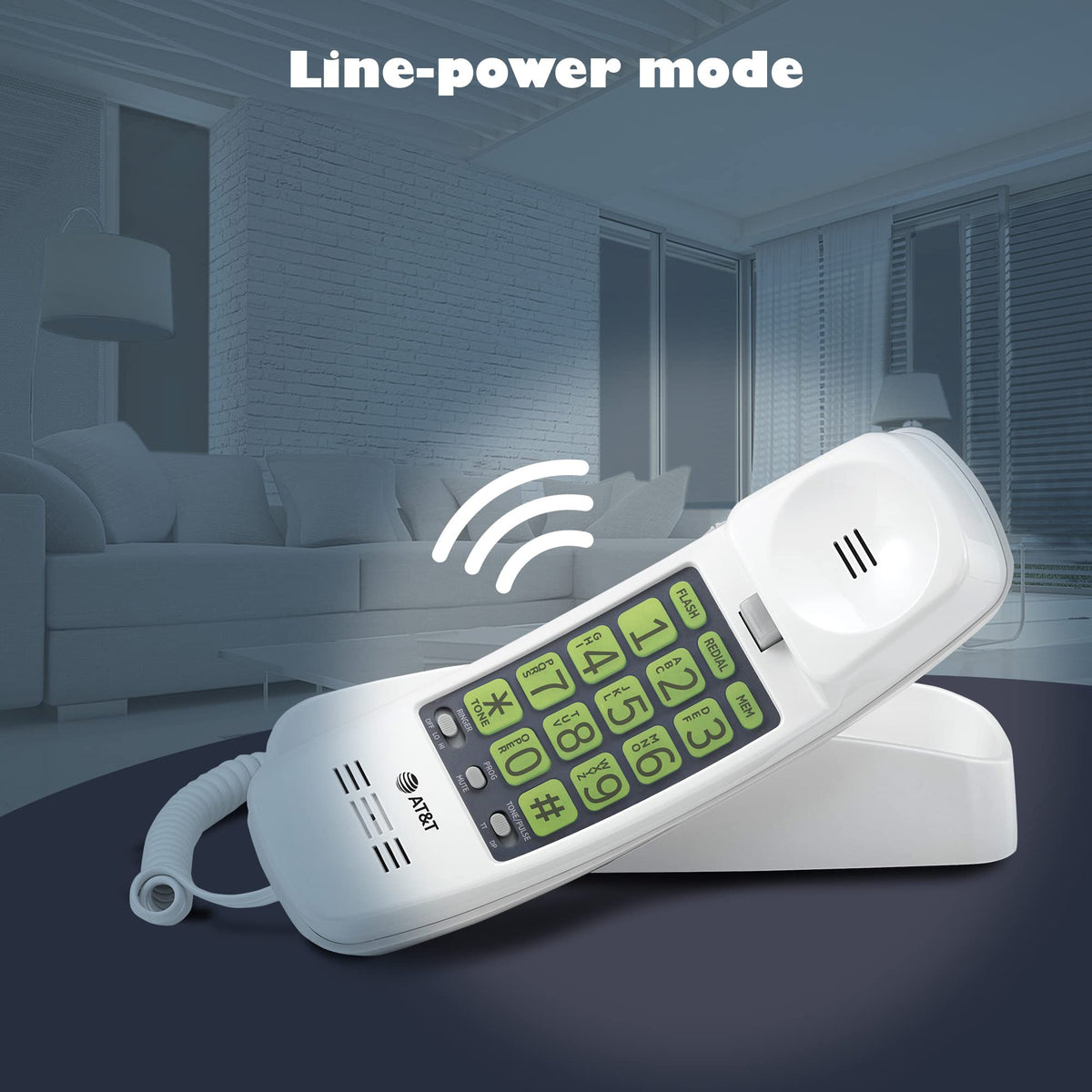 AT&T Trimline Corded Phone, No AC Power Needed, Extra Large Buttons, Visual Ringer, Lighted Keypad, 10-Number Speed Dial, Wall Mountable, White | 213