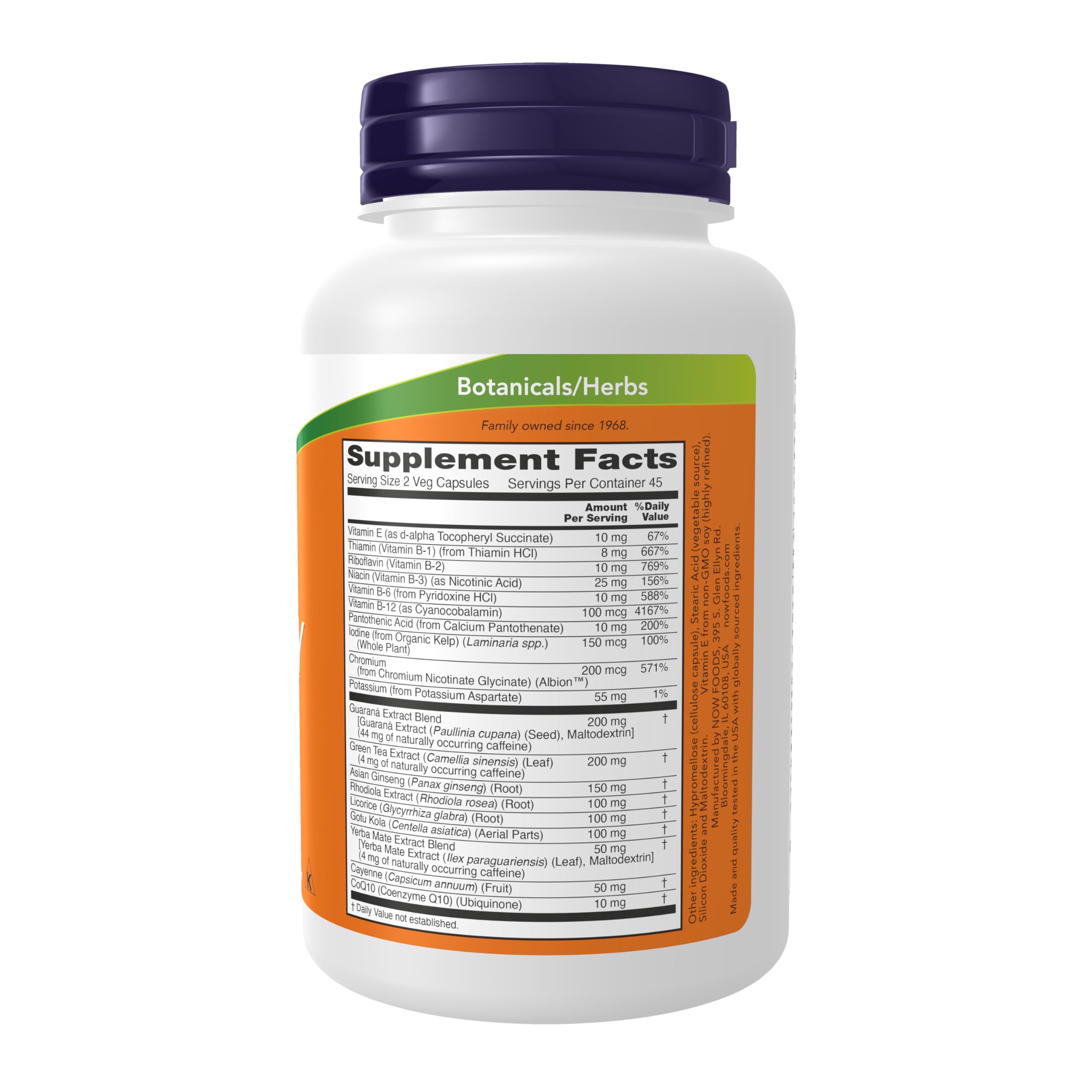 Buy now NOW Foods Supplements, Energy Dietary Supplement (lncludes B Vitamins, Green tea, Panax Ginseng and Rhodiola), 90 Capsules at indiglob india